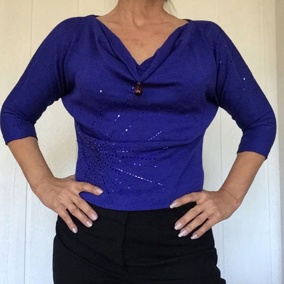 ST JOHN EVENING PURPLE SWAROVSKI KNIT SWEATER SIZE 2 - Picture 4 of 16